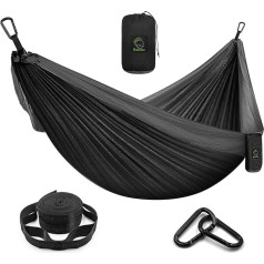 Grassman Camping Hammock Double and Single Hammock with Tree Straps, Lightweight Nylon Parachute Hammock Camping Accessories Equipment for Indoor Outdoor Backpacking, Travel, Black, Double