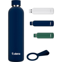 Exllena Stainless Steel Drinking Bottle, 1 Litre, High-Quality Thermos Flask with Silicone Handle for Sports, Office and Travel, 24 Hours Cooling Function, 12 Hours Warming Function, Leak-Proof (Dark