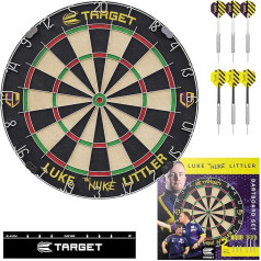 Target Darts Luke Littler Dartboard Set, Player Edition 'The Nuke' Dartboard Set with 2 Steel Darts, Competition Standard Throw Line, Professional Dart Setup & Accessories