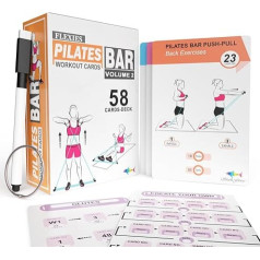 Flexies Pilates Bar Workout Cards - 58 Exercise Cards with Pilates Stick, Training Postures, Instructions and Breathing Tips, Free Ring and Dry Erase Marker to Make Your Own