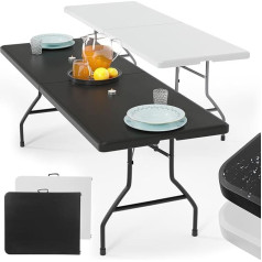 Jago® Folding Table - 183 cm Long for 8 People Foldable Portable Space Saving Outdoor/Indoor Garden Camping up to 150 kg White/Black Buffet Table Camping Table Garden Table (Black)