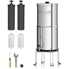Purewell 6-Stage Gravity Ultrafiltration Water System, with Glass Water Level Indicator, 304 Stainless Steel Worktop System with 4 Elements and Brackets, Reduces Fluoride and Chlorine 5.7 Litres