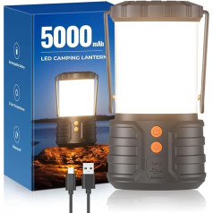 PopoIron Camping Lantern, 5000 mAh Rechargeable Battery, Emergency Lighting for Power Outages, 3 Colours, IPX4 Waterproof, Portable Torch, Camping Tent Light for Home
