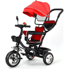 Tricycle Children's Tricycle with Push Bar, Steering System, Bar from 1 Year, Jogger Forward and Reversing, Basket Bag, Drink Holder, Sun Canopy, Rubber Wheels, Buggy, Bicycle, Baby, Foldable (4-in-1