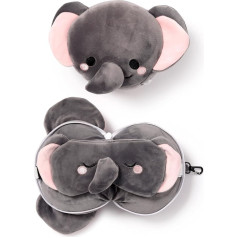 Puckator Travel Pillow with Mask Relaxeazzz - Janu l'Elephant - Cute Animals