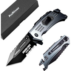 Folding Knife with Titanium Stainless Steel Cover, 6-in-1 Pocket Knife with Bottle Opener, Glass Breaker Belt Cutter, Outdoor Knife for Outdoor, Camping & Survival