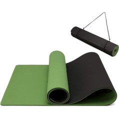 Oak & Tea Yoga Mat, Non-Slip Fitness Mat, Environmentally Friendly TPE Sports Mat with Carry Strap, Gymnastics Mat for Pilates, Yoga, Workout 183 x 61 x 0.6 cm