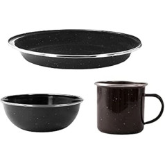 The Home Fusion Company Black Enamel Camping Gear - Single Cup Plate Bowl or Set Hiking Fishing