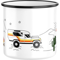 Fluffy Dreams Enamel Mug Happy Camper Coffee Cup Camping Mug Retro Motorhome Vanlife Outdoor Cup Metal Mug Lightweight & Robust for Camping Overland Adventure Leisure Travel Gift 330 ml