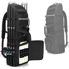 Rexmica Fishing Rods and Tackles Backpack for 8 Rods & Reels, Fishing Backpack with Compartment for Fishing Boxes, Fishing Tackle or Equipment, Fishing Rod Bag Bag, Fishing Rod Bag, Black, RM01601,