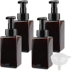 FBJIE 4 x 450 ml Empty Brown Amber Foaming Soap Dispenser Square PETG Foam Mousse Pump Bottles Foaming Bottle Foam Dispenser for Liquid Soaps, Hand Soap, Hair Foam, Face Cleanser