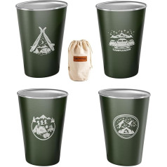 Pack of 4 Stainless Steel Cups, 350 ml, Stainless Steel Cups, Outdoor Camping Cups, Unbreakable Drinking Glasses, Water Cups for Children, Adults (Army)