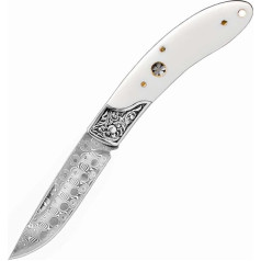 Joa Small Folding Knife Slim Damask Camping Hiking Pocket Knife Damascus Tanto EDC Damascus Steel Knife Bone Foldable Small Outdoor Knife Survival Hunting Knife Neck Knife Gift for Men