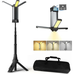 Camping Lamp with 6000 mAh, 3 Colour Temperatures, Dimmable, Super Bright Searchlight, Rechargeable Wireless Work Light, with Extendable Tripod, 2000 Lumens, for Camping, Car Repair, Construction