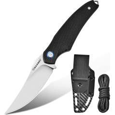 Harnds Shark Outdoor Knife Fixed Knife with Kydex Sheath D2 Steel Blade Ideal Camping Knife Premium Survival Knife Bushcraft Knife (Black - Satin)