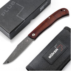 BÖKER PLUS® Slack Damask Classic Spanish Pocket Knife 110 Layers Damascus Navaja Knife EDC Folding Knife with Wooden Handle in Gift Box