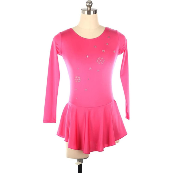 YDHTIZ Damen Erwachsene Eiskunstlaufkleid Mädchen Kinder Rundhals Langarm Strass Skating Rock Wettkampf Training Athletic Damen