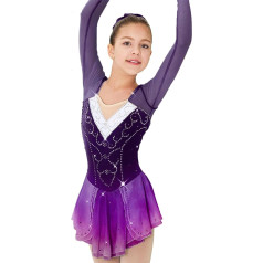 PONNYC Eislauf Wettkampf Kleid Für Mädchen Langärmlige Eiskunstlauf Röcke Glänzende Kristall Rhythmische Sport Gymnastik Trikots Rollschuhbe Kleidung Für Kinder