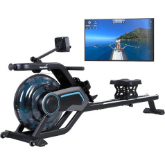 Skandika Rowing Machine Nemo V/V Hybrid | Water Resistance/Water and Magnetic Resistance | 90° Tank, up to 200 cm & 150 kg, App Compatible, Stand-up | Water Rowing Machine for Home