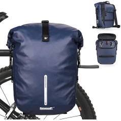 WILDKEN 3-in-1 Bicycle Side Bag, Multifunctional Pannier Rack Bag for Bicycle, 20L Shoulder Bag, Bicycle Pannier Bag/Backpack/Shoulder Bag, Waterproof/Reflective/with Rain Cover (Blue)