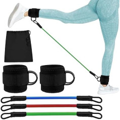Feelorna Resistance Bands Set, 3 Level Ankle Resistance Bands with Cuffs and Storage Bag, for Men and Women, Leg Exercise, Resistance Bands for Yoga, Fitness, Training, Workout,