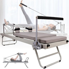 Folding Pilates Reformer + Moving Pulley, 3 Levels Adjustable - Slide Rope Set, Multifunctional Folding Yoga Bed, 200 kg Load