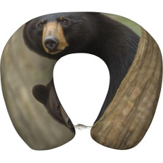 Dwrepo Black Bear Travel Pillow for Mom and Boy, Memory Foam, U-shaped Neck Pillow for Travel, Portable, Head Neck Support on Airplane, Removable Cover, Neck Pillow, Headrest