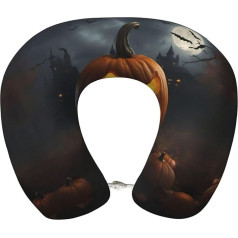 UVBDF Halloween Kürbis Ergonomisches Reise-Nackenkissen aus Memory-Schaum, Upgrade-Flugzeug-Reisekissen für alle Schlafpositionen