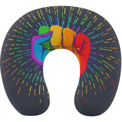 Oudrspo Rainbow Fist Up Gay Pride U Shaped Memory Foam Pillow Neck Pillow Support Pillow Support for Outdoor Rest Car Office Home Airplanes Travel Pillow