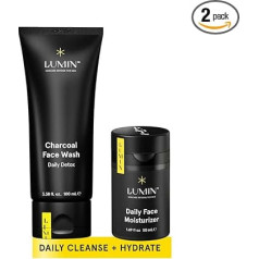 Lumin - Dynamic Duo - Skin Care Kit for Men - Includes: Charcoal Face Wash Daily Detox & Daily Face Moisturiser, Suitable for All Skin Types, Daily Use, Two Month Supply