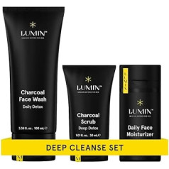 Lumin - Smooth Operator Detox Trio - Men's Skincare Kit, Includes: Charcoal Face Wash Daily Detox, Charcoal Scrub Deep Detox & Daily Face Moisturiser, Suitable for All Skin Types, Two Month Supply