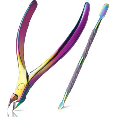 BEZOX Cuticle Nippers with Cuticle Pusher Set - Precise Cuticle Clippers and Under-Nail Cleaning Set for Salon or Home Use - Surgical Stainless Steel