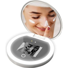 Compact Mirror with UV Camera, 3.5 Inch 2x Magnification Travel Makeup Mirror with Light to Check Sun Protection on the Face, Double Sided