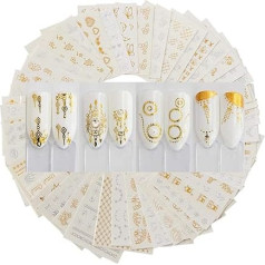 Nail Stickers, Luminiu Gold and Silver Bronzing Nail Stickers, Feather Flower Spider Dream Catcher Decal, Pack of 30