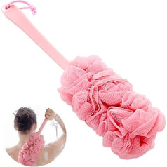 Limeow Shower Sponge with Handle Bath Sponge Mesh Shower Sponge Bath Sponge Back Scrubber Mesh Bath Brush with Long Handle for Shower Perfect for Relaxing Muscles for Men and Women (Pink)