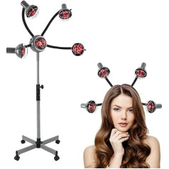 Hairdresser Drying Hood, 5 Heads Infrared Hairdressing Salon Heat Lamp with Base, 750 W Heating Drying Hood, Hair Dryer 40-80°C, 112-136 cm Height Adjustable (Silver-Grey)