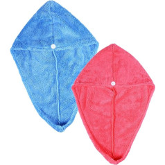 Microfibre Hair Turban Towel Head Towel (Rose Red/Blue) Pack of 2