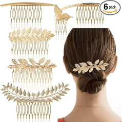 Pack of 6 Vintage Hair Side Combs Metal for Women Girls Bridal Leaf Decorative Clips Golden French Twist Hair Comb with Teeth Handle for Bride Wedding Headpiece Hair Accessories