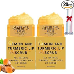Pack of 2 Natural Turmeric Lemon Lip Scrubs for Dark Lips, Exfoliating Lip Scrub with Aloe Vera, Nourishing Sugar Lip Scrub, Gentle Exfoliation for Cracked