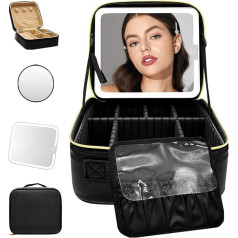 WITFAMILY Makeup Bag with Mirror, 3 Colours, LED Light, Travel Cosmetic Bag with LED Mirror, black