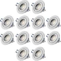 Sweet Led 12 Recessed Bathroom Spotlights, Aluminium, Includes GU10 Socket and 230 V 3 W LED Lights, IP44 Recessed Light Frame, Recessed Spotlights for Bathroom, Brushed Silver, Warm White