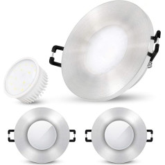 SSC-LUXon BEDA Bathroom Recessed Spotlights Set of 3 Including LED Bulbs Changeable 4 W Neutral White Bathroom Spot IP65 Flat Brushed 230 V