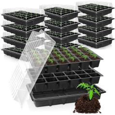 com-four® 48-Piece Propagation Set, Set with Water Trays, Greenhouse Lid and Pot Plates with 576 Cells for Attracting Plants Indoors (048-Piece - Growing Set 38 x 25 cm)