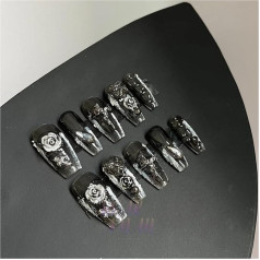Nail Tips, Falsche Nägel, Tips Art, Press on Nails Handgemachtes Press on Nails Design Wiederverwendbare Acryl Charm Nails Art Tipps(M-send tool kit)