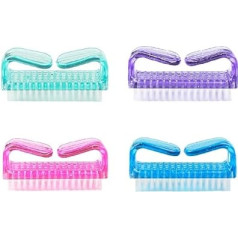 4 Pieces Nail Cleaning Brush Plastic Handle Cleaning Brush Fingernail Brushes Nail Manicure Dust Brush for DIY Home Salon (4 Colors)
