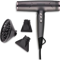 MEDION Hair Dryer with Diffuser HD2 (Ion Technology, 1,500 Watt, Styling Nozzle, Versatile Attachments, Durable BLDC Motor, Self-Cleaning Function, Long Power Cord) Black