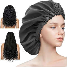 Aquior Shower Cap, Extra Adjustable Shower Caps for Women, Double Layer, Waterproof, Reusable, Large Hair Cap for All Hair, for Girls, Spa Bath, Soft and Comfortable (Back)