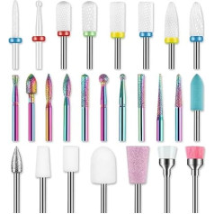 26 Piece Nail Drill Bits Set, 3/32 Inch Professional Ceramic Nail Cutter Attachments for Nail Drill, Diamond Cuticle File Nail Drill Bits, Remover Bits for Acrylic Gel Nail Technique, Manicure