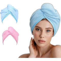 FIBRA DOUCE Microfiber Hair Towel - Super Absorbent Microfiber Turban for Wet Hair - Quick Drying, Lightweight Fabric - Elastic Band, Button and Loop Closure, Machine Washable - 66