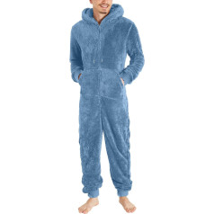 DondPO Full Body Suit, Fluffy, Cuddly Men's Fluffy Stitch Sleepsuit, Cuddly Fleece Warm Flannel Winter Jumpsuit, Pyjamas, Long, Funny, Cuddly One-Piece Costumes, Pyjamas, Sky Blue